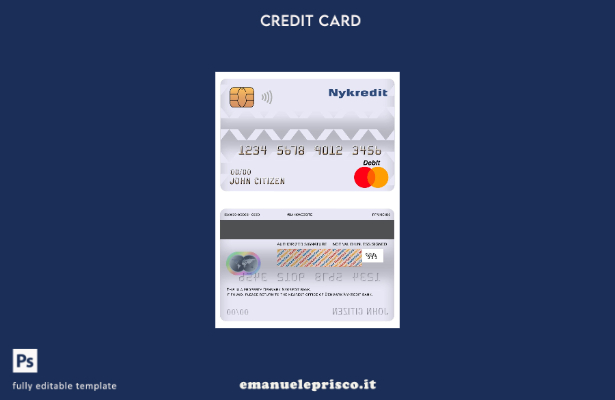 modello di carta di debito principale della banca Danimarca Nykredit in stile ve
